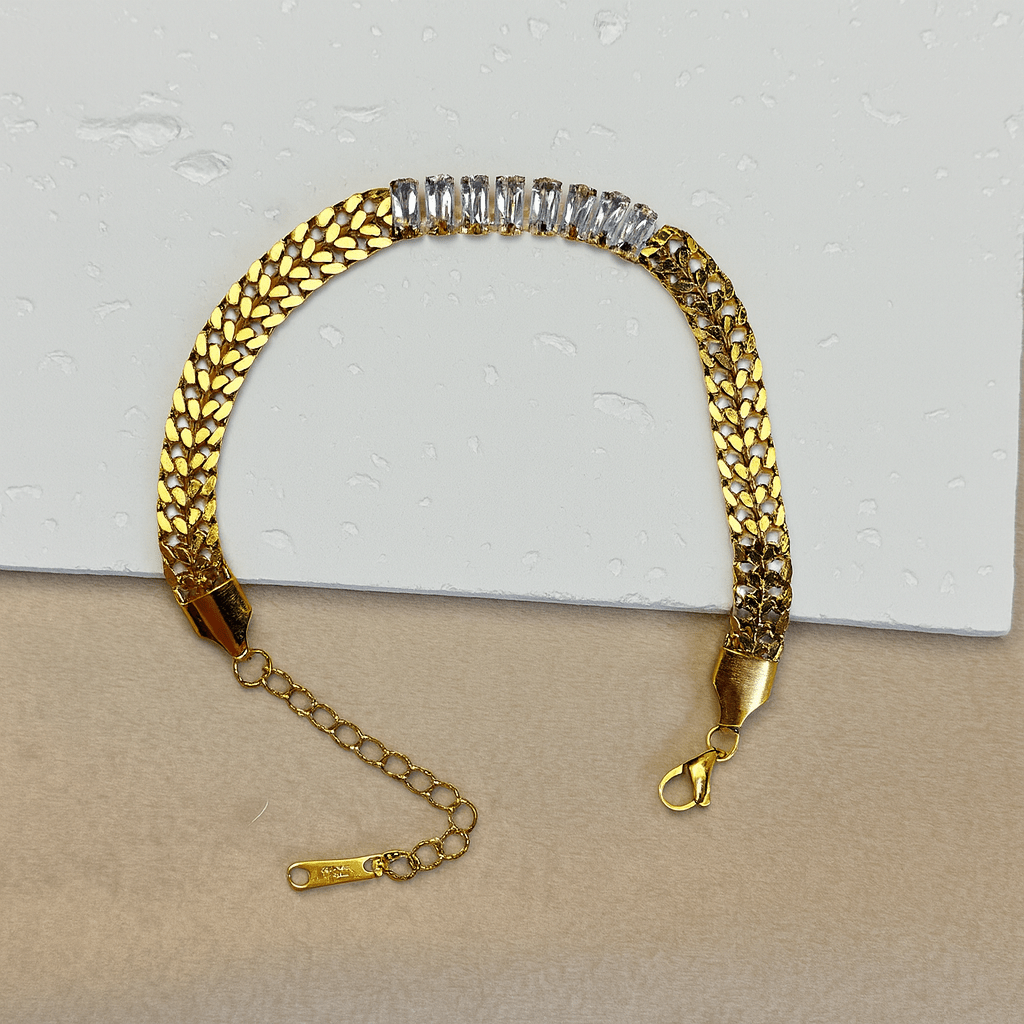 Gold Crystal Baguette Chain Bracelet - Jewelry - 18k Gold Plated Waterproof Jewellery - Collection 9