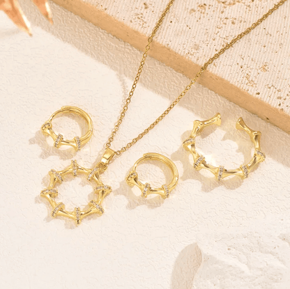 Gold Crystal Bamboo Jewelry Set - - 18k Gold Plated Waterproof Jewellery - Collection 9