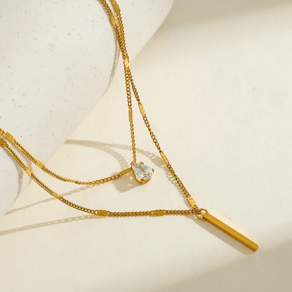 Gold Crystal Bar Layered Necklace - Necklace - 18k Gold Plated Waterproof Jewellery - Collection 9