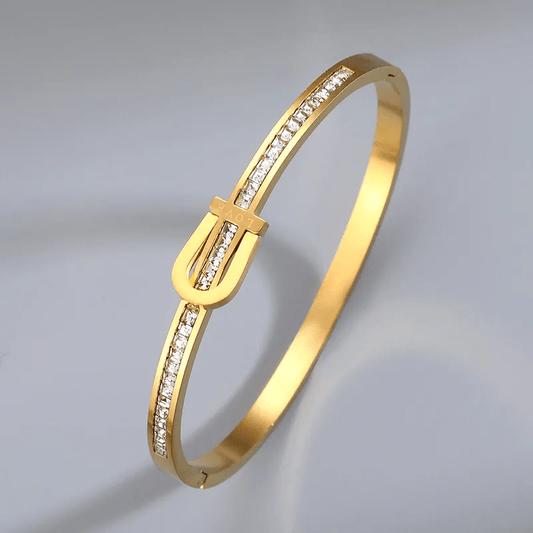 Gold Crystal Buckle Bangle - Bracelet - 18k Gold Plated Waterproof Jewellery - Collection 9