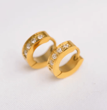 Gold Crystal Chain Micro Huggie Earrings - - 18k Gold Plated Waterproof Jewellery - Collection 9