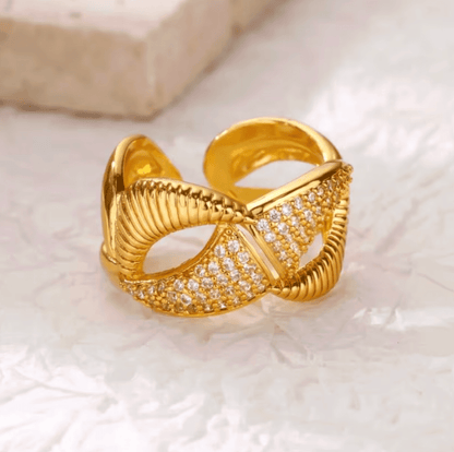 Gold Crystal Chain Link Open Ring - Ring - 18k Gold Plated Waterproof Jewellery - Collection 9