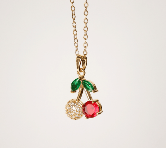 Gold Crystal Cherry Pendant Necklace - Jewelry - 18k Gold Plated Waterproof Jewellery - Collection 9