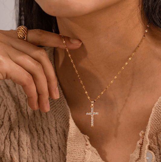 Gold Crystal Cross Necklace - Jewelry - 18k Gold Plated Waterproof Jewellery - Collection 9