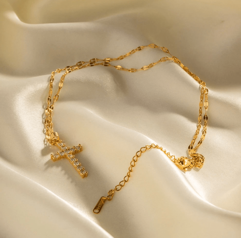 Gold Crystal Cross Necklace - Jewelry - 18k Gold Plated Waterproof Jewellery - Collection 9