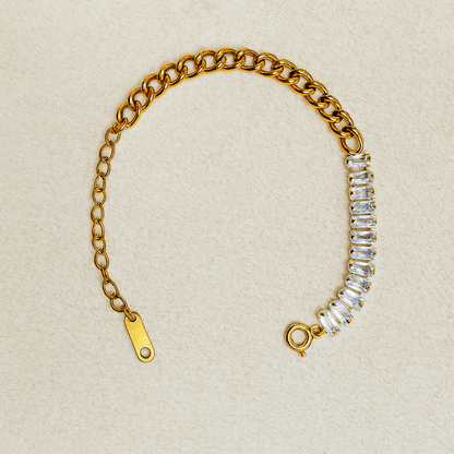 Gold Crystal Curb Chain Bracelet - Jewelry - 18k Gold Plated Waterproof Jewellery - Collection 9