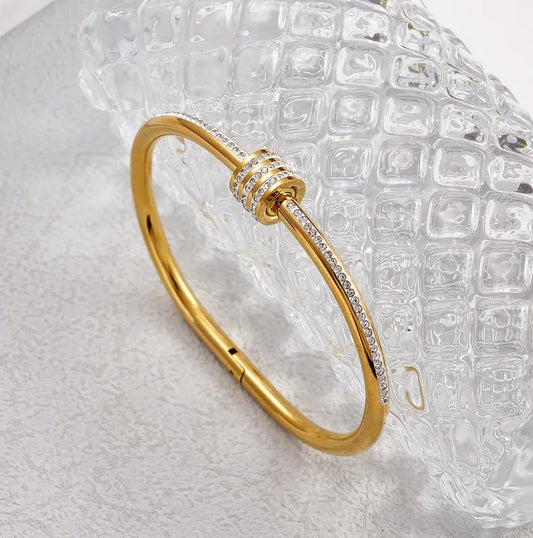 Gold Crystal Lock Bangle - Bracelet - 18k Gold Plated Waterproof Jewellery - Collection 9