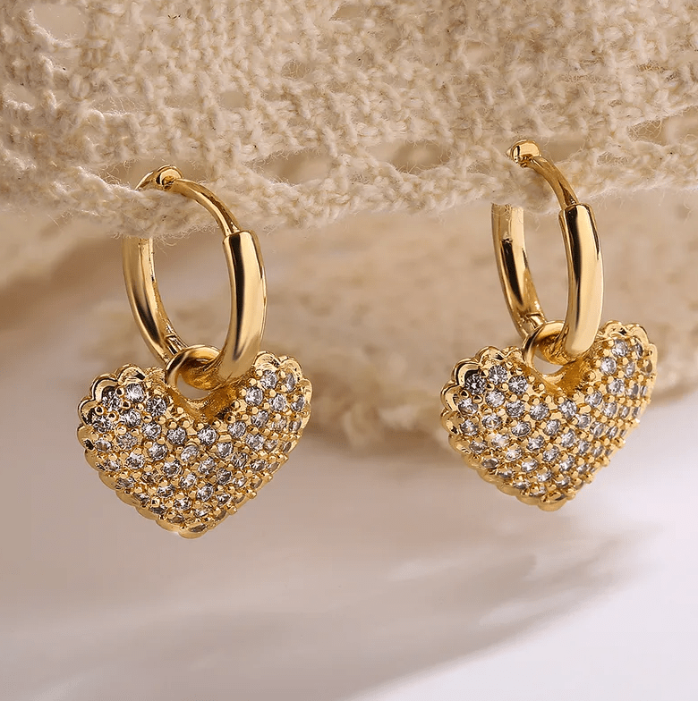 Gold Crystal Heart Hoop Earrings - Earrings - 18k Gold Plated Waterproof Jewellery - Collection 9