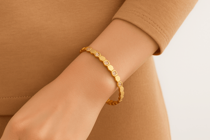Gold Crystal Hexagon Bangle Bracelet - Jewelry - 18k Gold Plated Waterproof Jewellery - Collection 9
