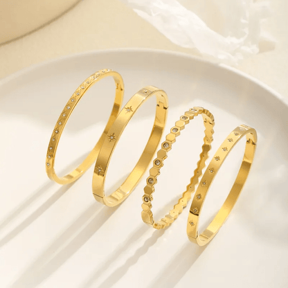 Gold Crystal Hexagon Bangle Bracelet - Jewelry - 18k Gold Plated Waterproof Jewellery - Collection 9