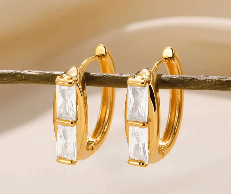Gold Crystal Huggie Earrings - Earrings - 18k Gold Plated Waterproof Jewellery - Collection 9