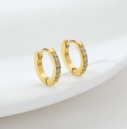 Gold Crystal Huggie Earrings - - 18k Gold Plated Waterproof Jewellery - Collection 9