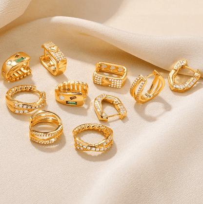 Gold Crystal Huggie Earrings - Earrings - 18k Gold Plated Waterproof Jewellery - Collection 9