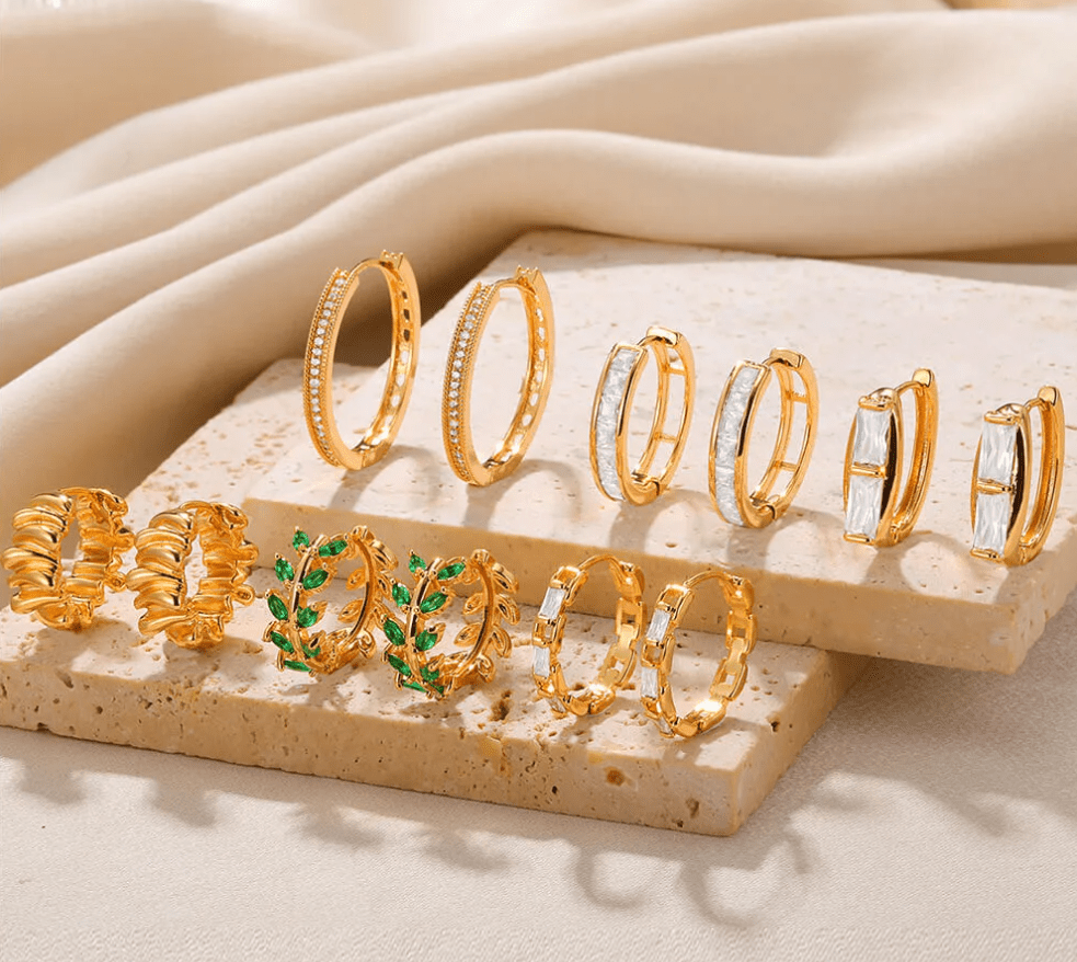 Gold Crystal Huggie Earrings - Earrings - 18k Gold Plated Waterproof Jewellery - Collection 9