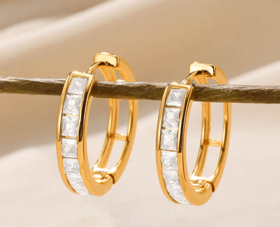 Gold Crystal Huggie Earrings - Earrings - 18k Gold Plated Waterproof Jewellery - Collection 9