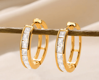 Gold Crystal Huggie Earrings - Earrings - 18k Gold Plated Waterproof Jewellery - Collection 9