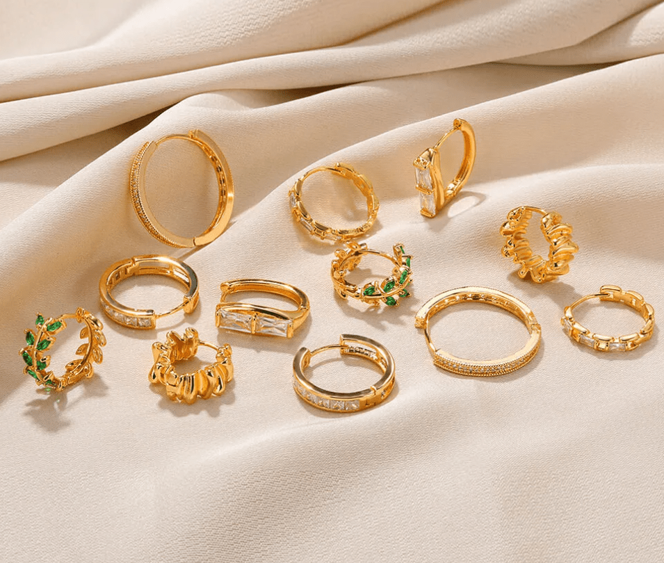 Gold Crystal Huggie Earrings - Earrings - 18k Gold Plated Waterproof Jewellery - Collection 9