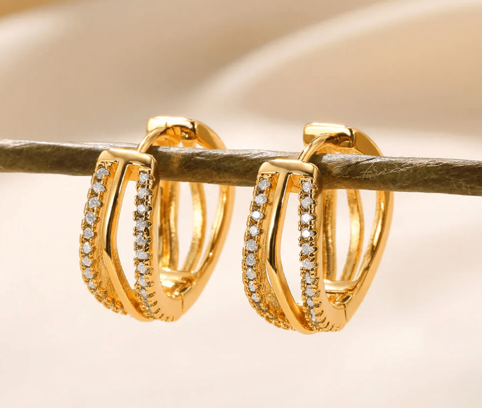 Gold Crystal Huggie Earrings - Earrings - 18k Gold Plated Waterproof Jewellery - Collection 9