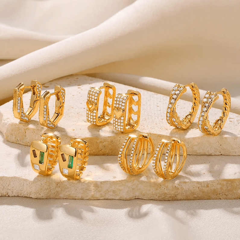 Gold Crystal Huggie Earrings - Earrings - 18k Gold Plated Waterproof Jewellery - Collection 9