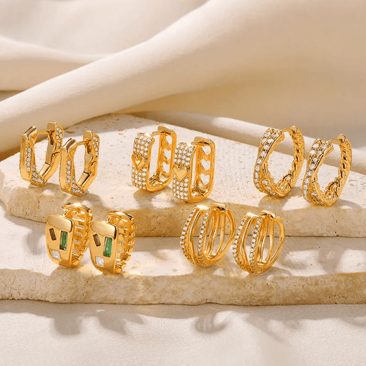 Gold Crystal Huggie Earrings - Earrings - 18k Gold Plated Waterproof Jewellery - Collection 9