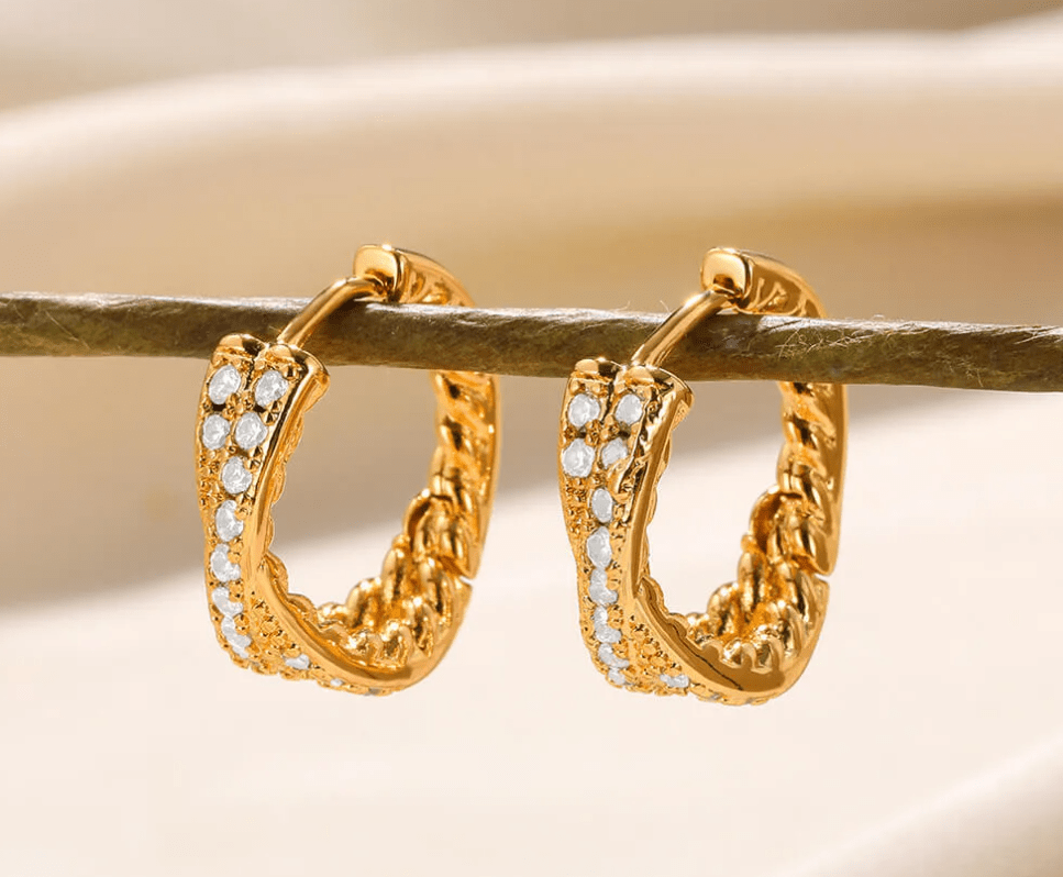 Gold Crystal Huggie Earrings - Earrings - 18k Gold Plated Waterproof Jewellery - Collection 9
