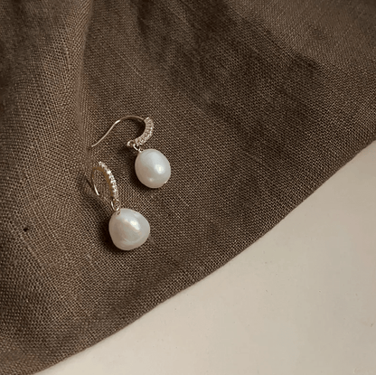 Gold Crystal Huggie Freshwater Pearl Drop Earrings - - 18k Gold Plated Waterproof Jewellery - Collection 9