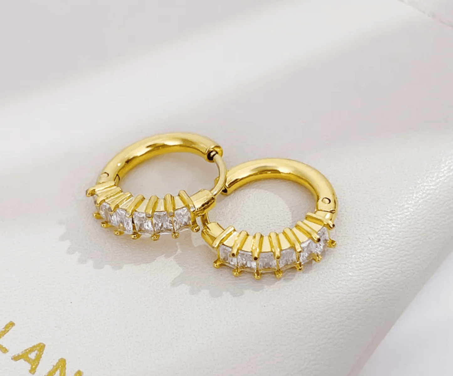 Gold Crystal Huggies Earrings - - 18k Gold Plated Waterproof Jewellery - Collection 9