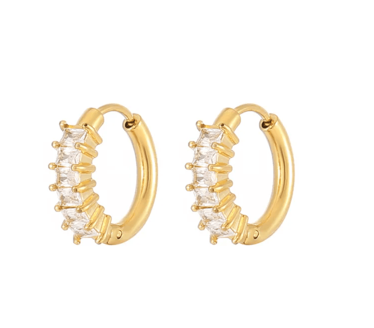 Gold Crystal Huggies Earrings - - 18k Gold Plated Waterproof Jewellery - Collection 9
