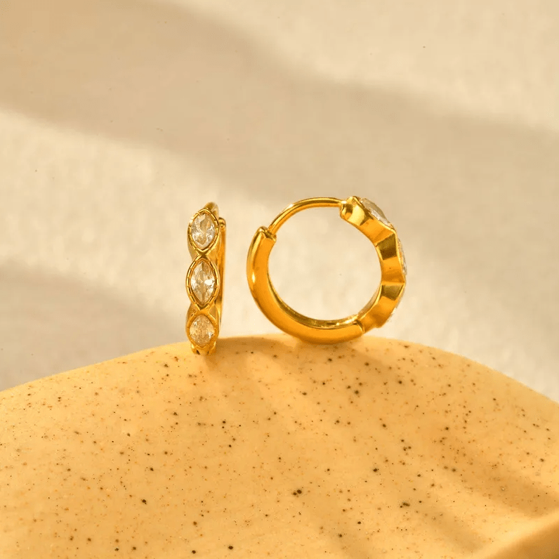 Gold Crystal Huggies Earrings - - 18k Gold Plated Waterproof Jewellery - Collection 9