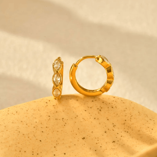 Gold Crystal Huggies Earrings - - 18k Gold Plated Waterproof Jewellery - Collection 9