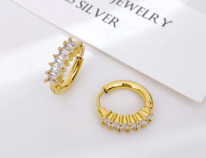 Gold Crystal Huggies Earrings - - 18k Gold Plated Waterproof Jewellery - Collection 9