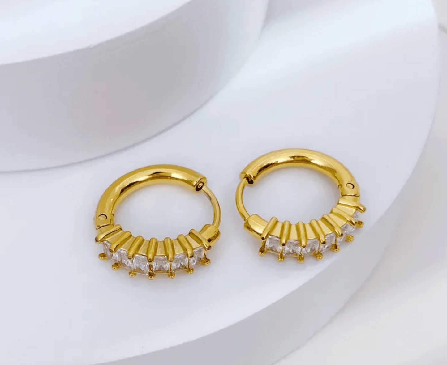 Gold Crystal Huggies Earrings - - 18k Gold Plated Waterproof Jewellery - Collection 9