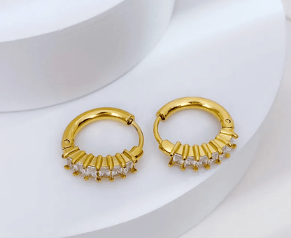 Gold Crystal Huggies Earrings - - 18k Gold Plated Waterproof Jewellery - Collection 9