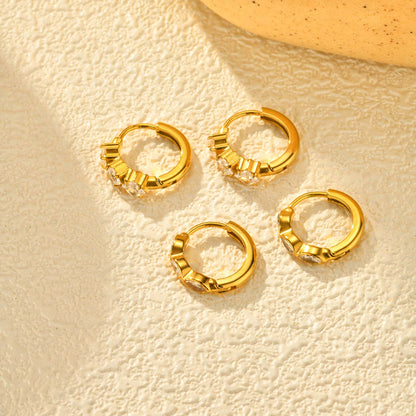 Gold Crystal Huggies Earrings - - 18k Gold Plated Waterproof Jewellery - Collection 9