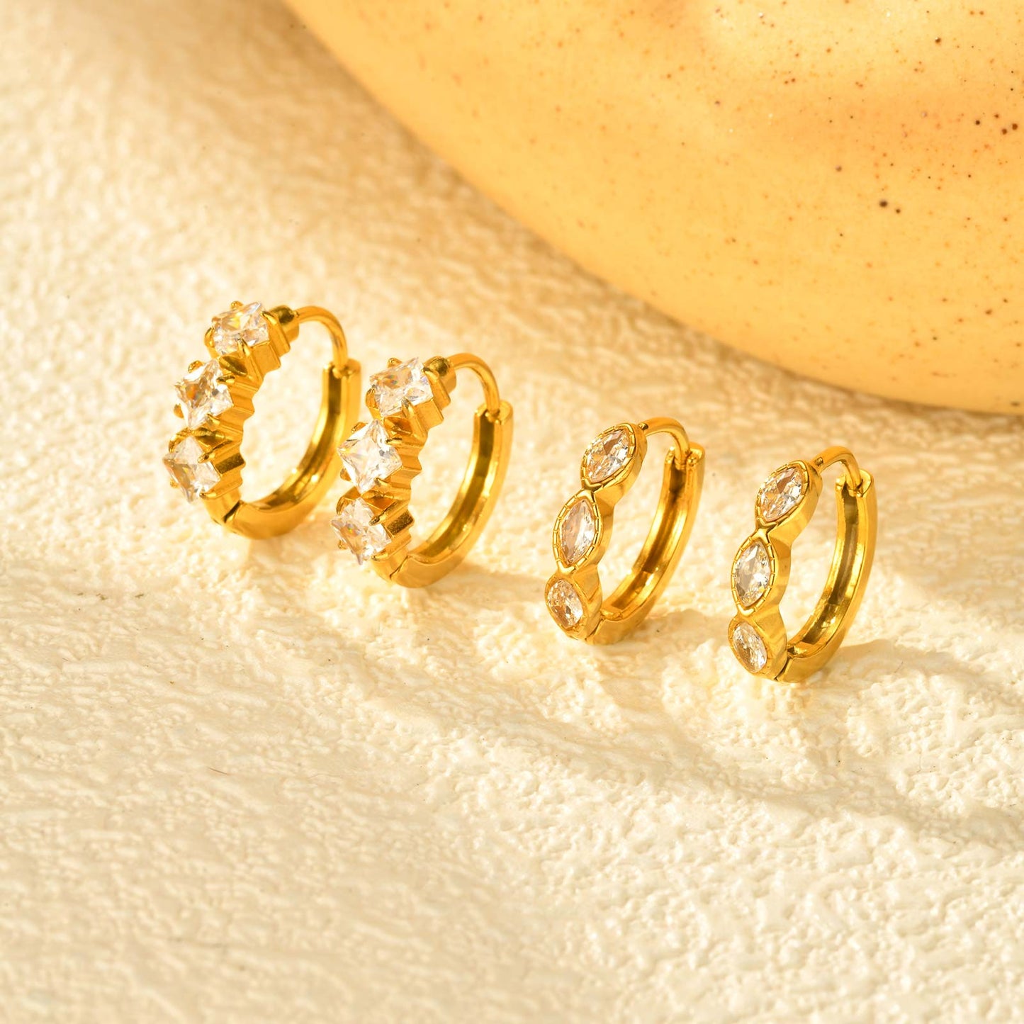 Gold Crystal Huggies Earrings - - 18k Gold Plated Waterproof Jewellery - Collection 9