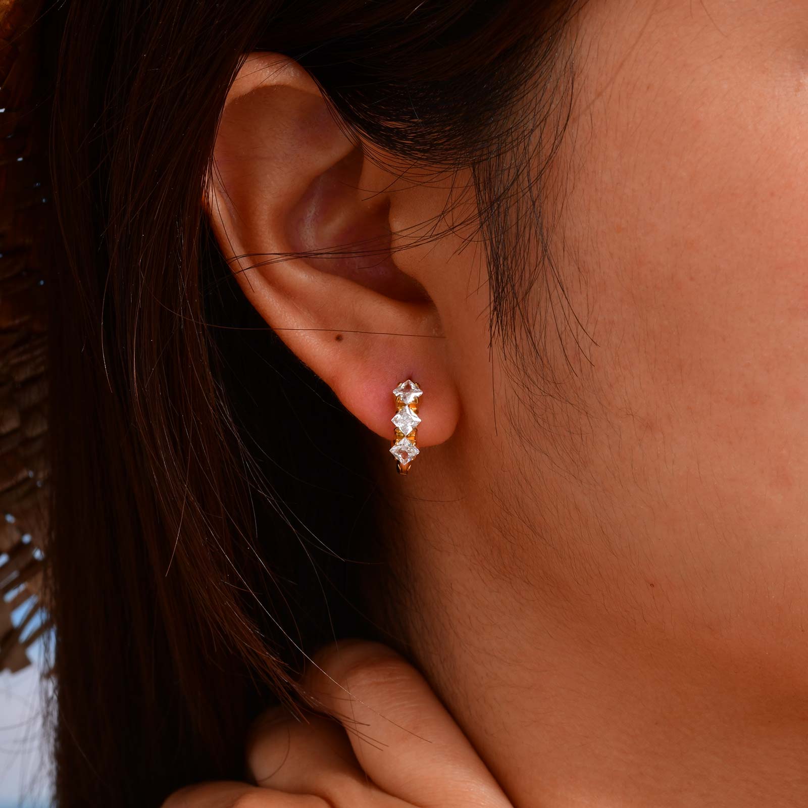 Gold Crystal Huggies Earrings - - 18k Gold Plated Waterproof Jewellery - Collection 9
