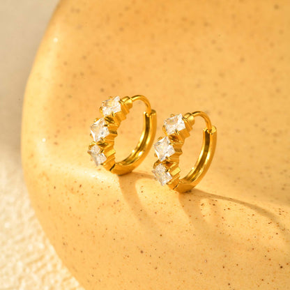 Gold Crystal Huggies Earrings - - 18k Gold Plated Waterproof Jewellery - Collection 9