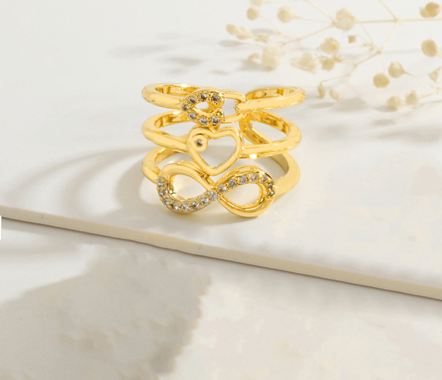 Gold Crystal Infinity Multi-Band Ring - Jewelry - 18k Gold Plated Waterproof Jewellery - Collection 9