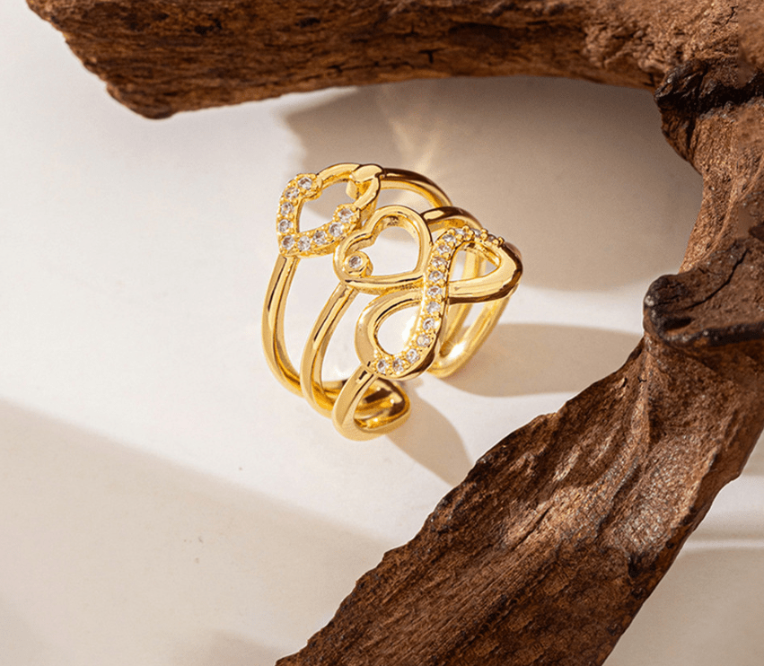 Gold Crystal Infinity Multi-Band Ring - Jewelry - 18k Gold Plated Waterproof Jewellery - Collection 9