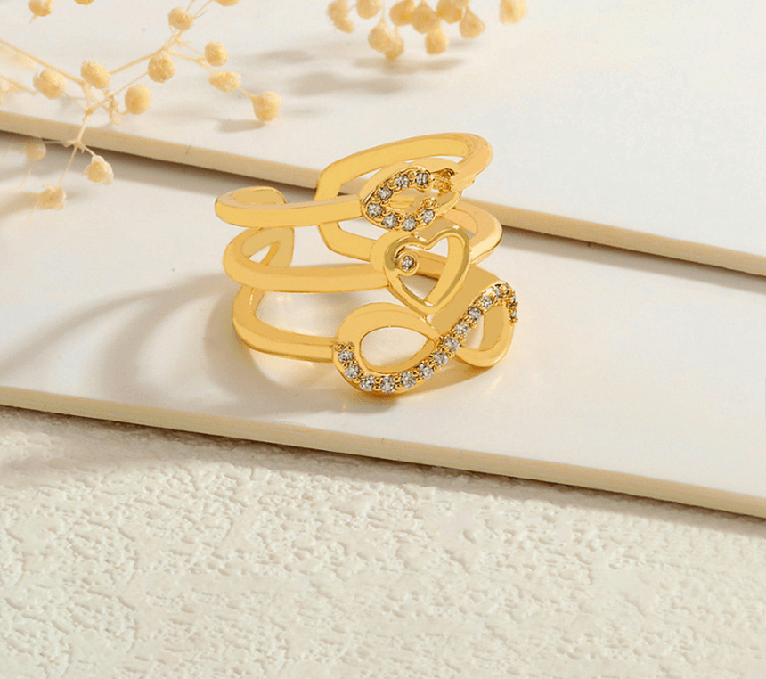Gold Crystal Infinity Multi-Band Ring - Jewelry - 18k Gold Plated Waterproof Jewellery - Collection 9
