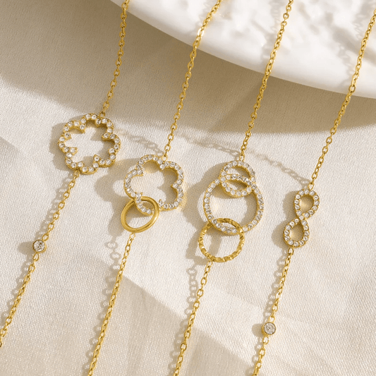 Gold Crystal Interlocked Circles Bracelet - Jewelry - 18k Gold Plated Waterproof Jewellery - Collection 9