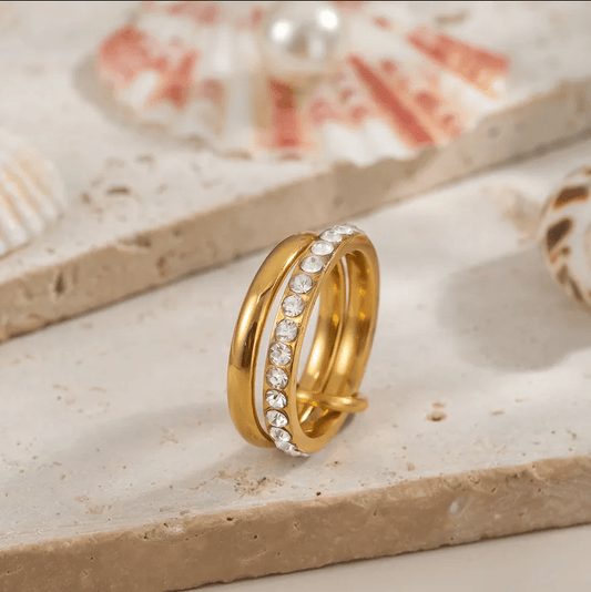 Gold Crystal Knot Ring Set - Jewelry - 18k Gold Plated Waterproof Jewellery - Collection 9