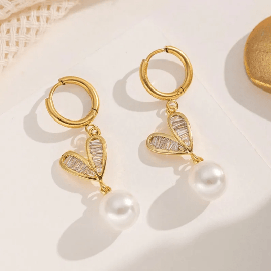 Gold Crystal Leaf White Pearl Jewellery Set - Jewellery Set - 18k Gold Plated Waterproof Jewellery - Collection 9