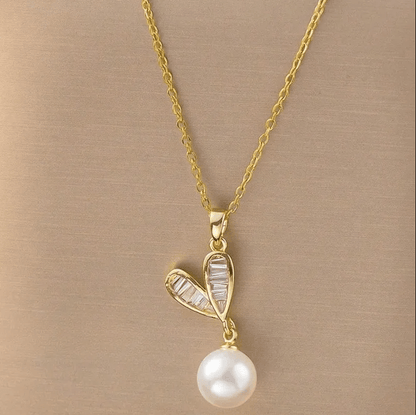 Gold Crystal Leaf White Pearl Jewellery Set - Jewellery Set - 18k Gold Plated Waterproof Jewellery - Collection 9