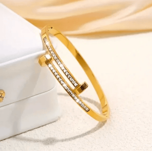 Gold Crystal Nail Bangle - Bracelet - 18k Gold Plated Waterproof Jewellery - Collection 9