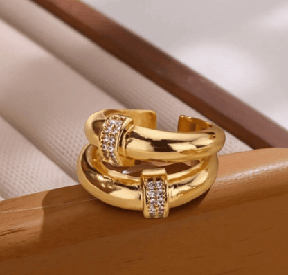 Gold Crystal Open Adjustable Ring - Ring - 18k Gold Plated Waterproof Jewellery - Collection 9
