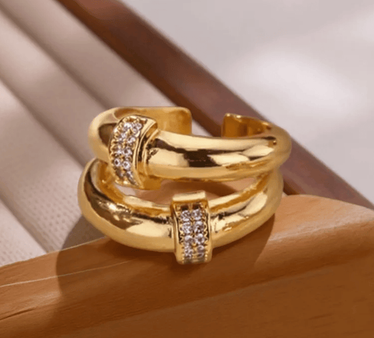 Gold Crystal Open Adjustable Ring - Ring - 18k Gold Plated Waterproof Jewellery - Collection 9