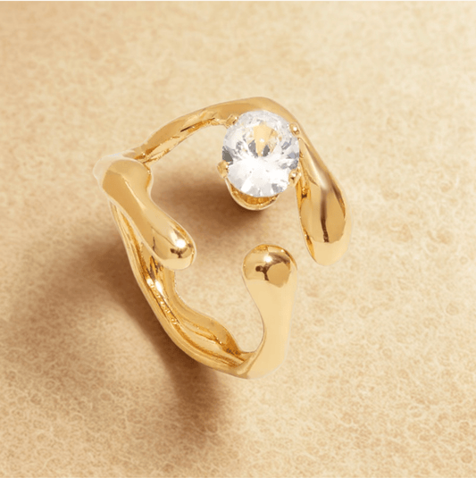 Gold Crystal Organic Open Ring - Jewelry - 18k Gold Plated Waterproof Jewellery - Collection 9