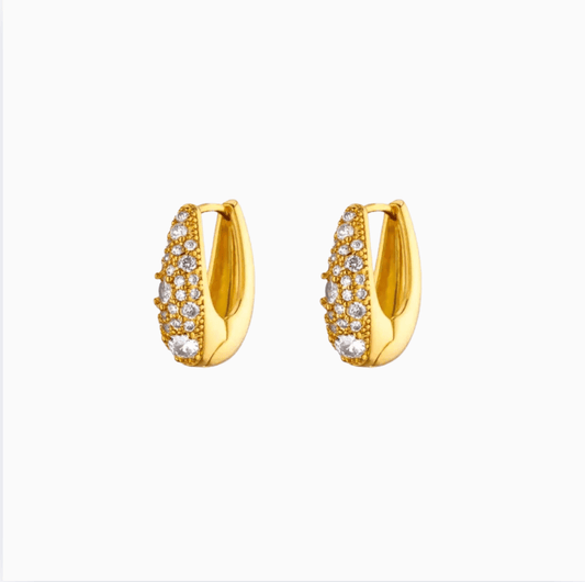 Gold Crystal Pave Huggie Earrings - - 18k Gold Plated Waterproof Jewellery - Collection 9