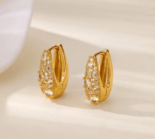 Gold Crystal Pave Huggie Earrings - - 18k Gold Plated Waterproof Jewellery - Collection 9